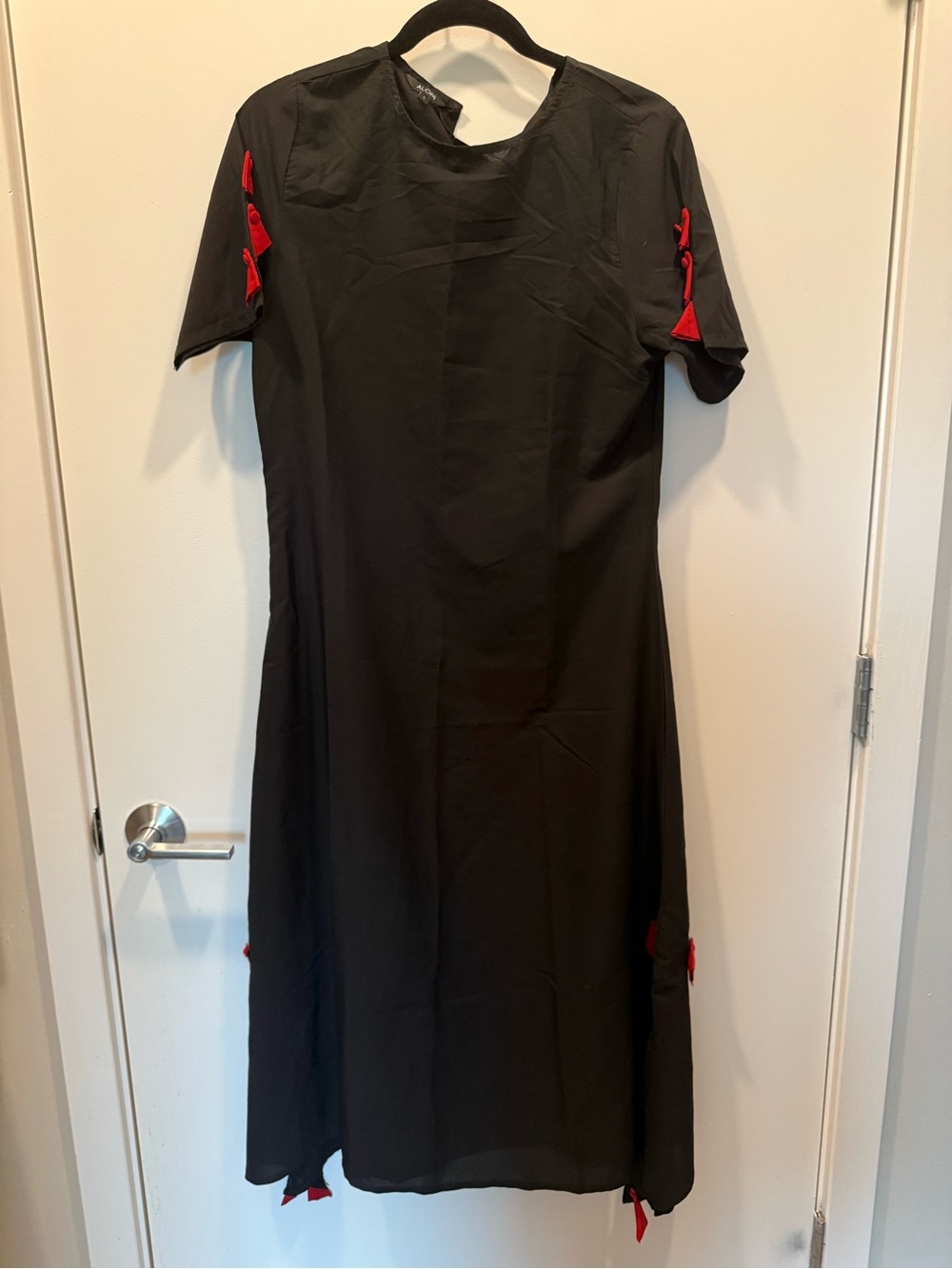 ALO Yoga Black Midi Dress with Red Bow Accents